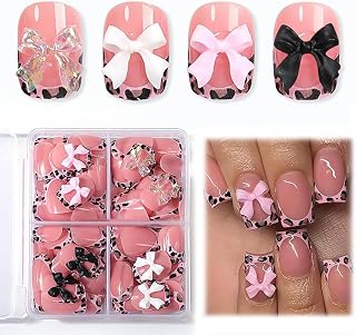 Press On Nails, 96 stück Kinder press on nails mit Schleifen Design, nägel zum aufkleben kurz für Mädchen und Kinder