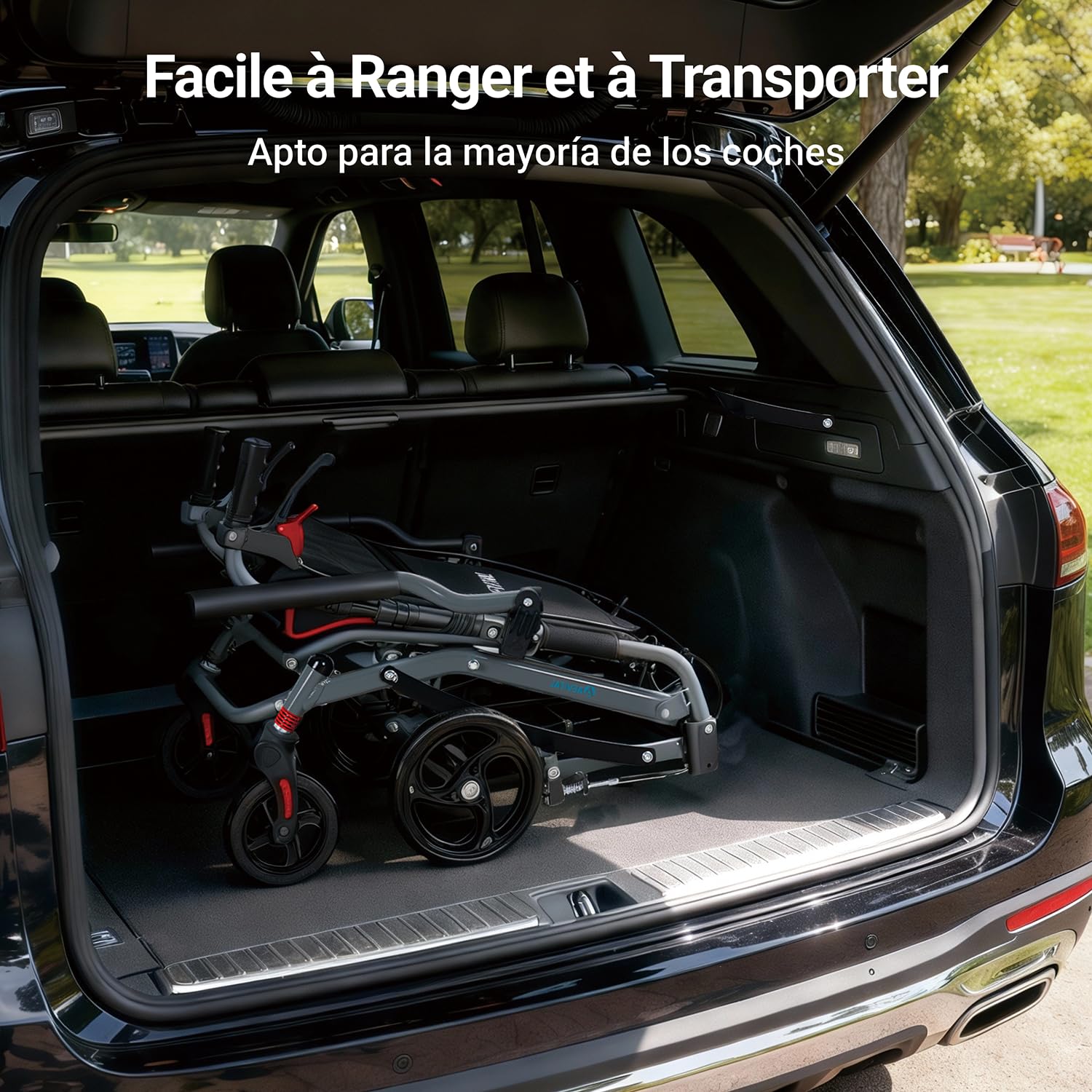 fauteuil roulant ultra-léger, pliable, rampe légère, fauteuil roulant de voyage, ultra-léger, étroit, pliable, en aluminium avec 2 roulettes pivotantes, robuste pour un usage domestique