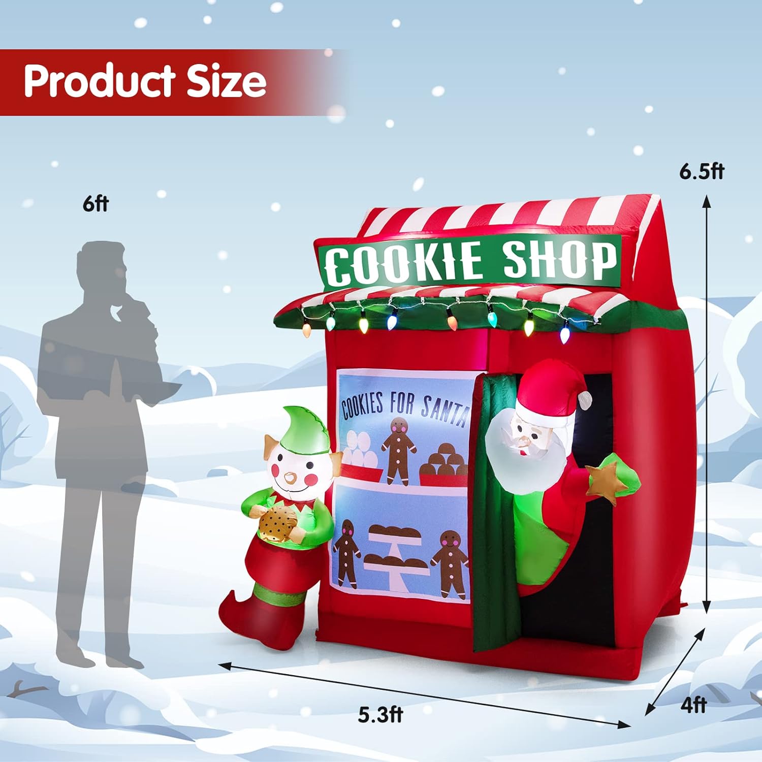 Tangkula 6.5 FT Christmas Inflatable Santa Claus, Lighted Self Inflating Xmas Decoration w/Cookie Shop, Gingerbread Man, Colorful Lights, Outdoor Blow up Holiday Decor for Yard, Lawn, Garden, Party