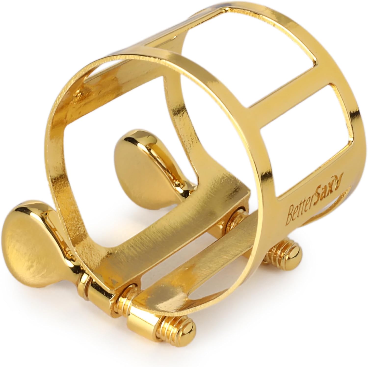 BetterSax Burnin’ Alto Saxophone Ligature – 24k Gold-Plated Brass, Designed by Peter Jessen – Fits Standard Hard Rubber Mouthpieces – Fast Response, Balanced Tone, Includes Cap & Pouch