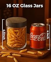 Vista 4 de Paquete de 6 recipientes de avena de 16 onzas con tapas, tarros de vidrio con tapas herméticas de madera de acacia, tarros de almacenamiento de boca