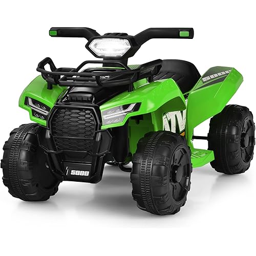 Costzon Kids ATV, 6V Battery Powered Electric Vehicle Four Wheeler Quad w/Storage Basket, Headlight, Horn, Music, MP3 & USB, Toddler 4 Wheeler Ride on Car Toy for Boys Girls 18-36 Months (Green)