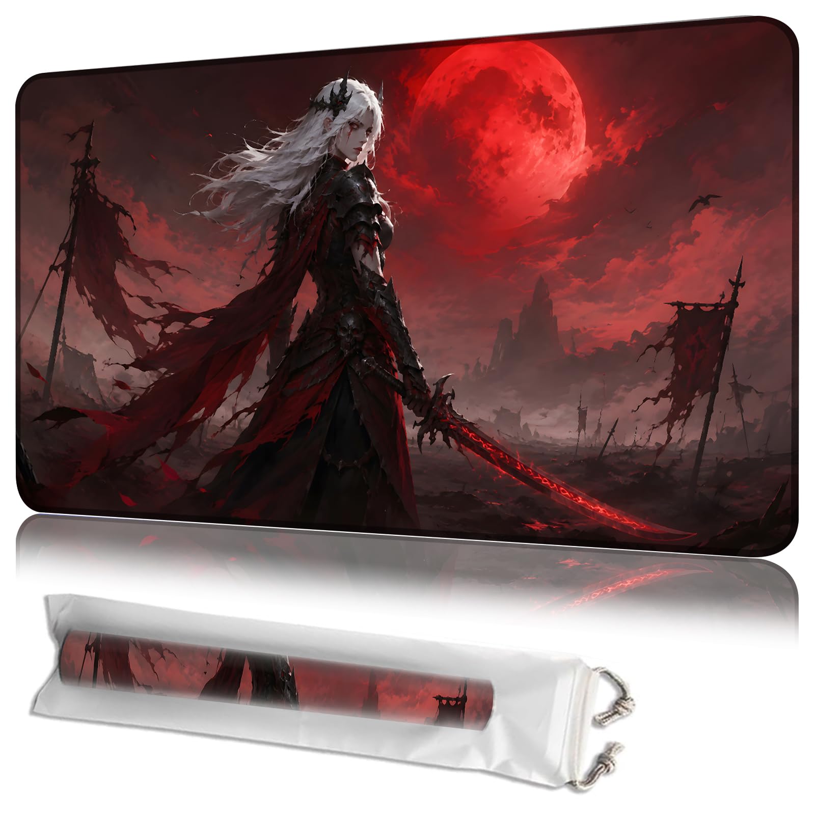 JANENFNA Crimson Warrior MTG Playmat, 24 x 14 Inch Gaming Mat