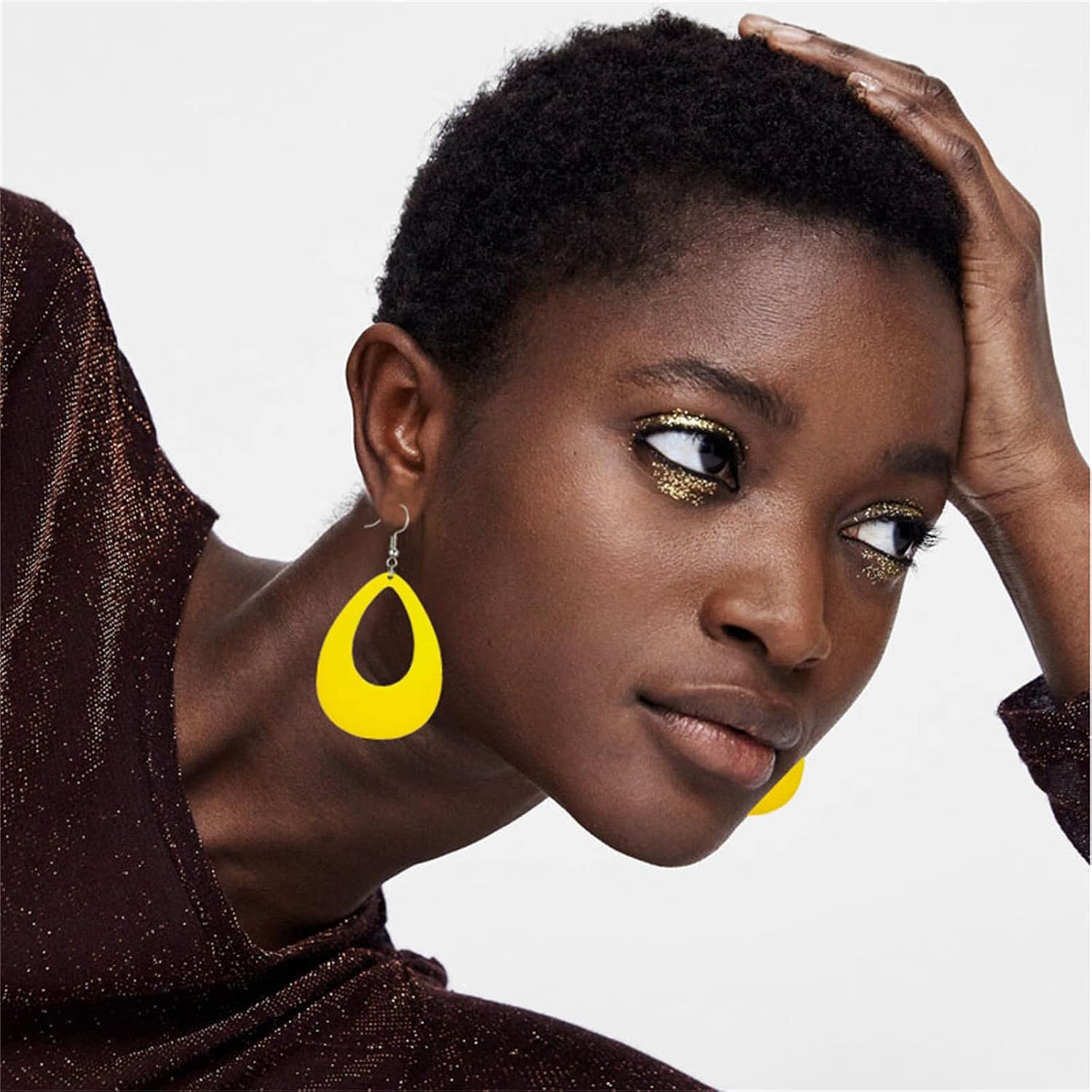 Oval Neon Earrings for Women Unique Retro Acrylic Lightweight 70s 80s 90s Teardrop Hollow Dangle Drop Statement Earrings 1980's Halloween Outfit Party Costume Accessories image 2