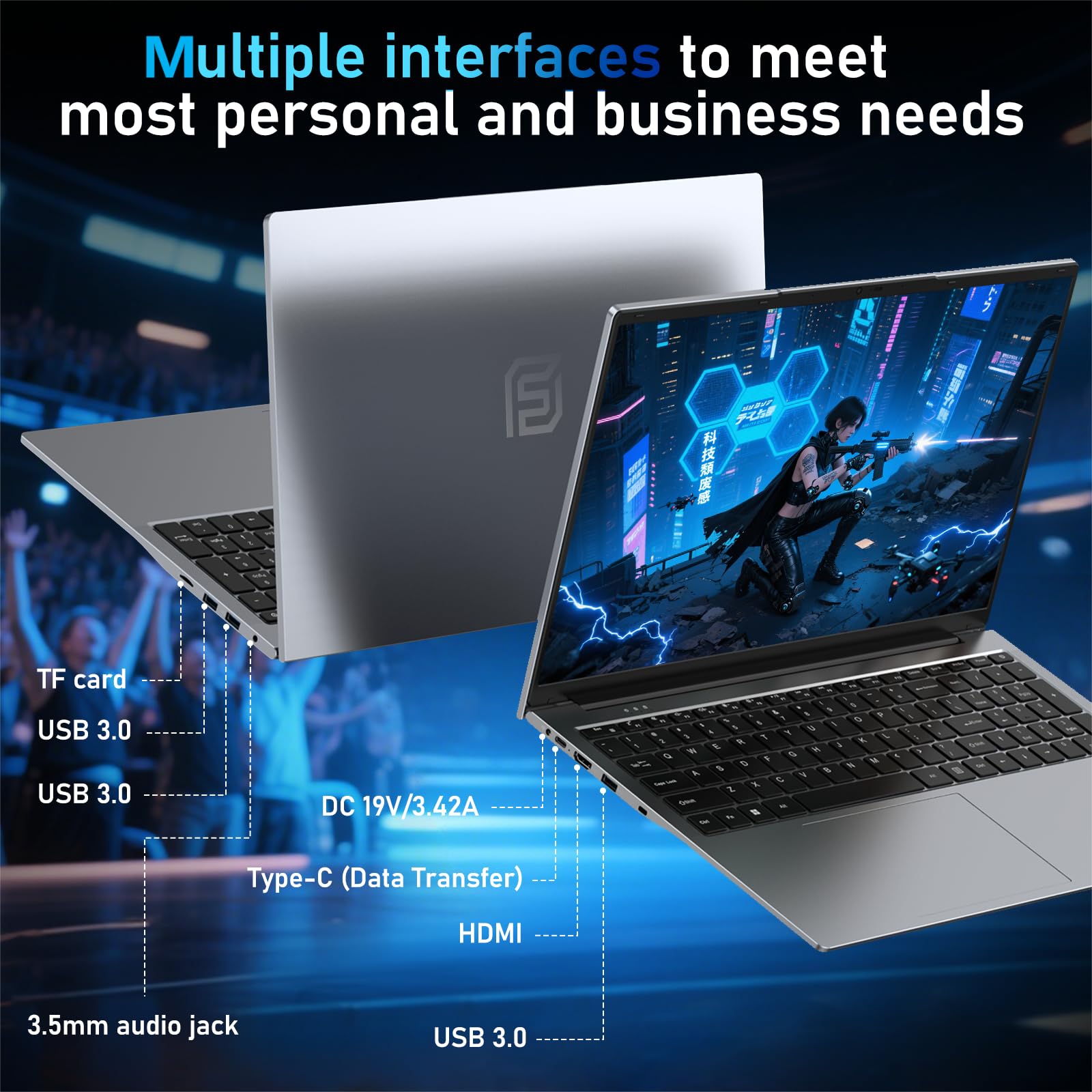 NAIKLULU 17.3 Pollici Computer PC Portatile Processor N150(1.2 a 3.6Ghz), RAM 16GB SSD 1TB PC Portatile Laptop 2025 Notebook, 1920x1200P/Tastiera Completa Retroilluminata/Webcam/Touchpad/6000Mah