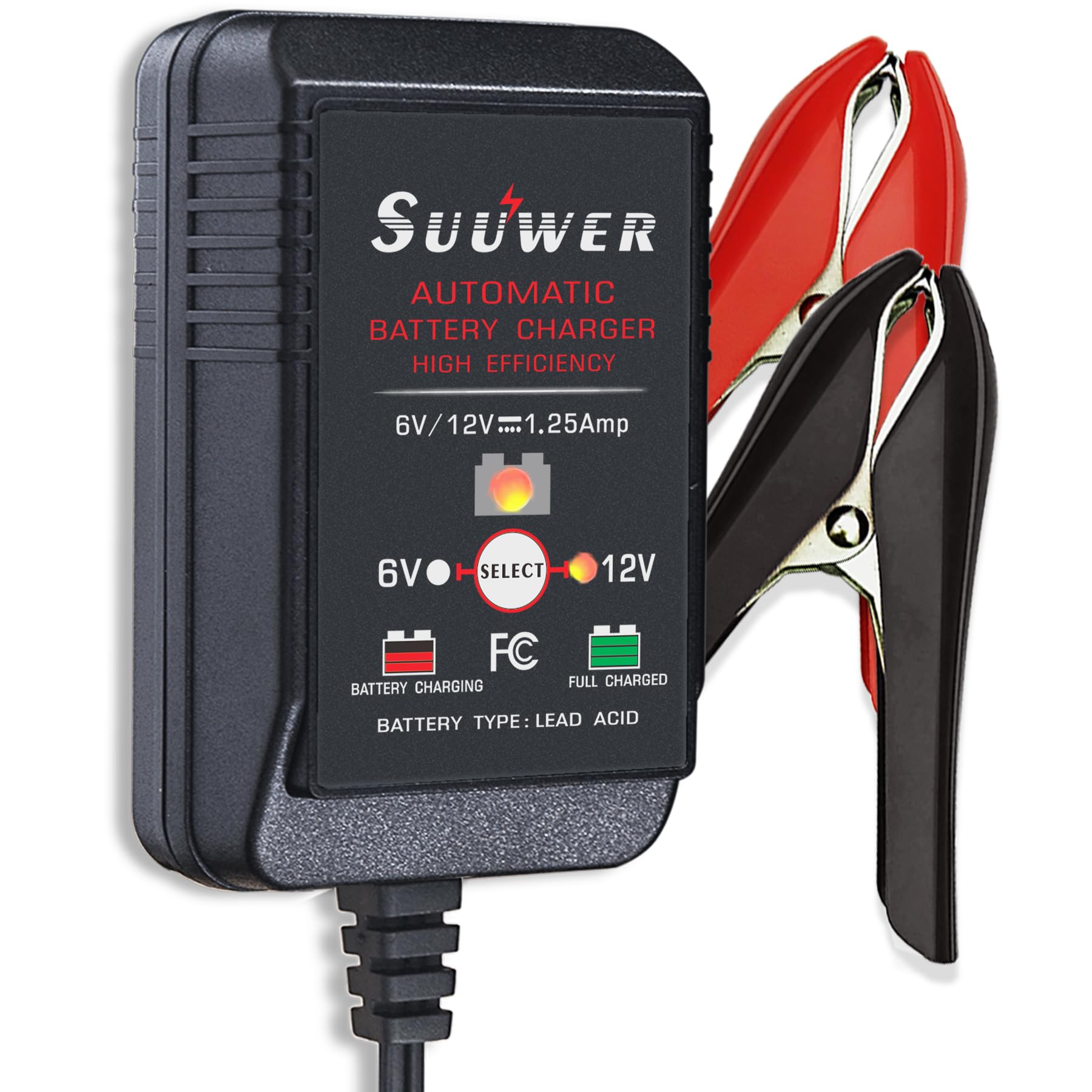 1.25-Amp Trickle Battery Charger 6V/12V Fully-Automatic Smart Battery Maintainer for Motorcycle, ATV, Boat, Lawn Mower and More