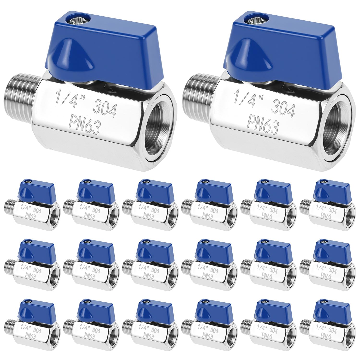 Mini vanne à boisseau sphérique en acier inoxydable 6,35 mm NPT, 20 valves femelles et mâles, corps SUS304, double joint