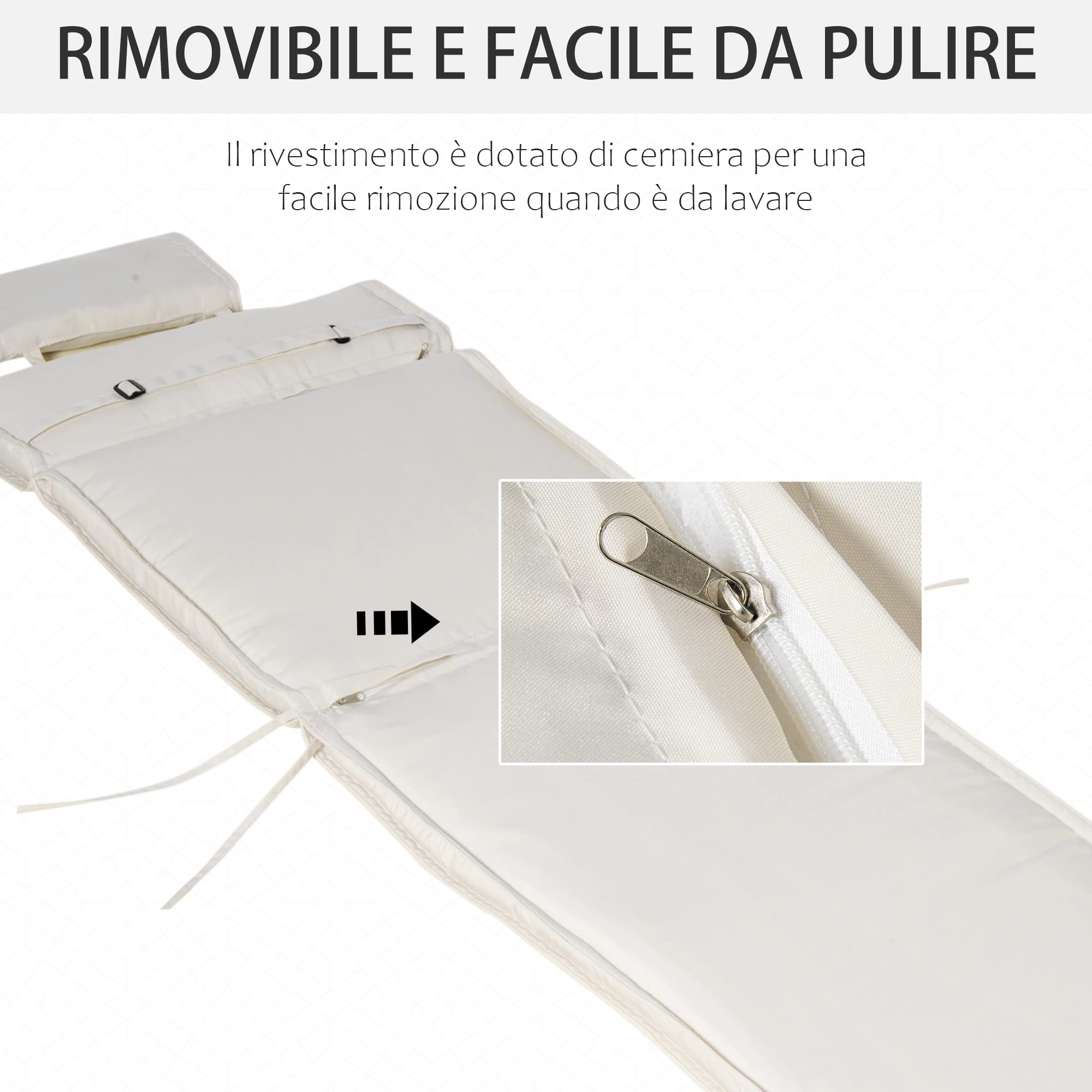 Outsunny Cuscino per Sdraio Lettino Prendisole da Giardino 198x53x5cm Bianco Crema