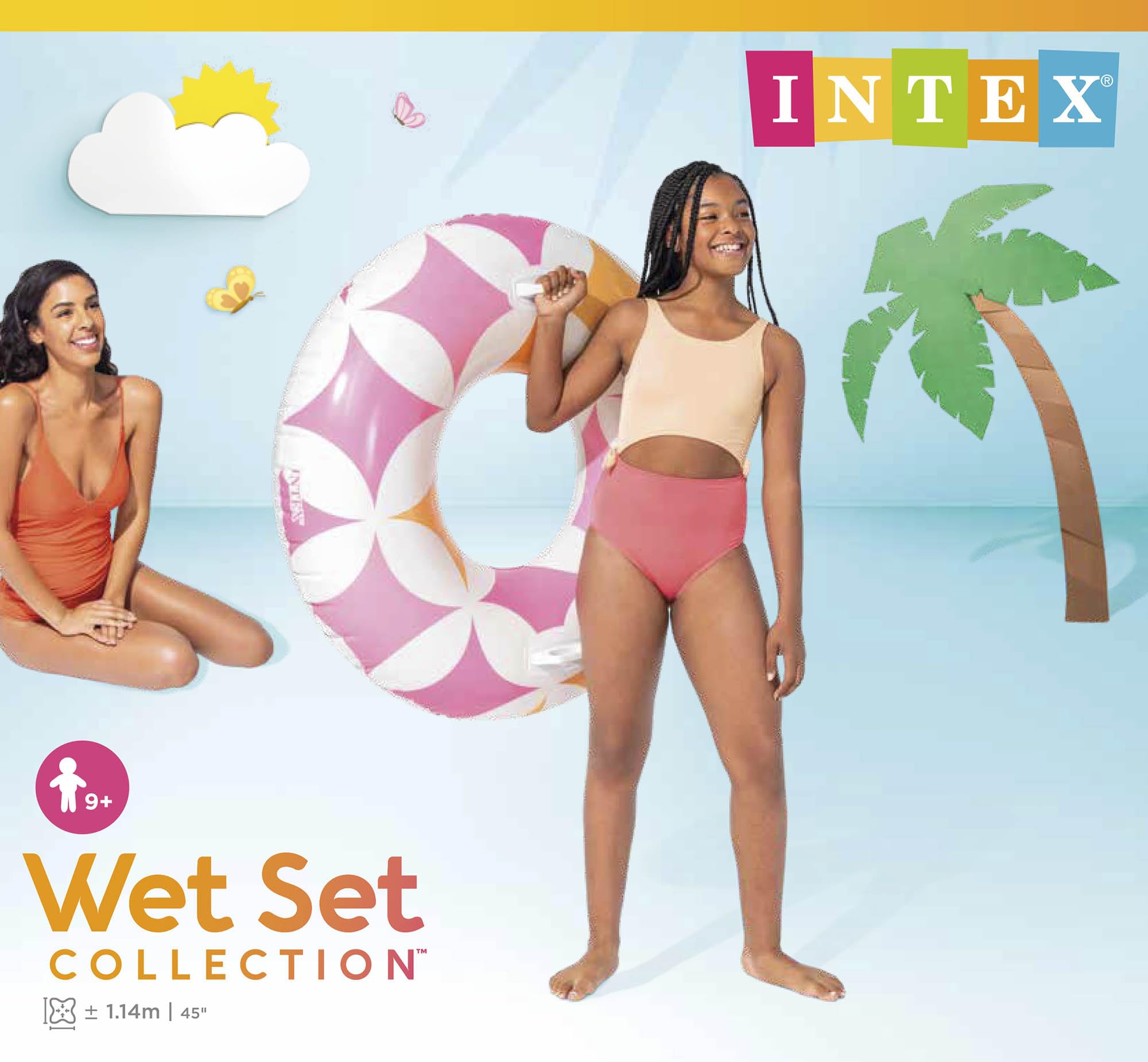 Intex 56269NP - Ciambella Gonfiabile Mare Timeless con Maniglie, Vinile, Multicolore, 91 cm