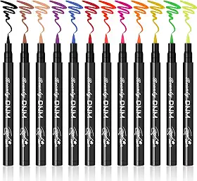 Conjunto colorido de delineador líquido fosco de 12 cores, caneta delineadora de olhos colorida em neon, delineador de olhos, caneta delineadora líquida suave à prova d'água de longa duração - #A