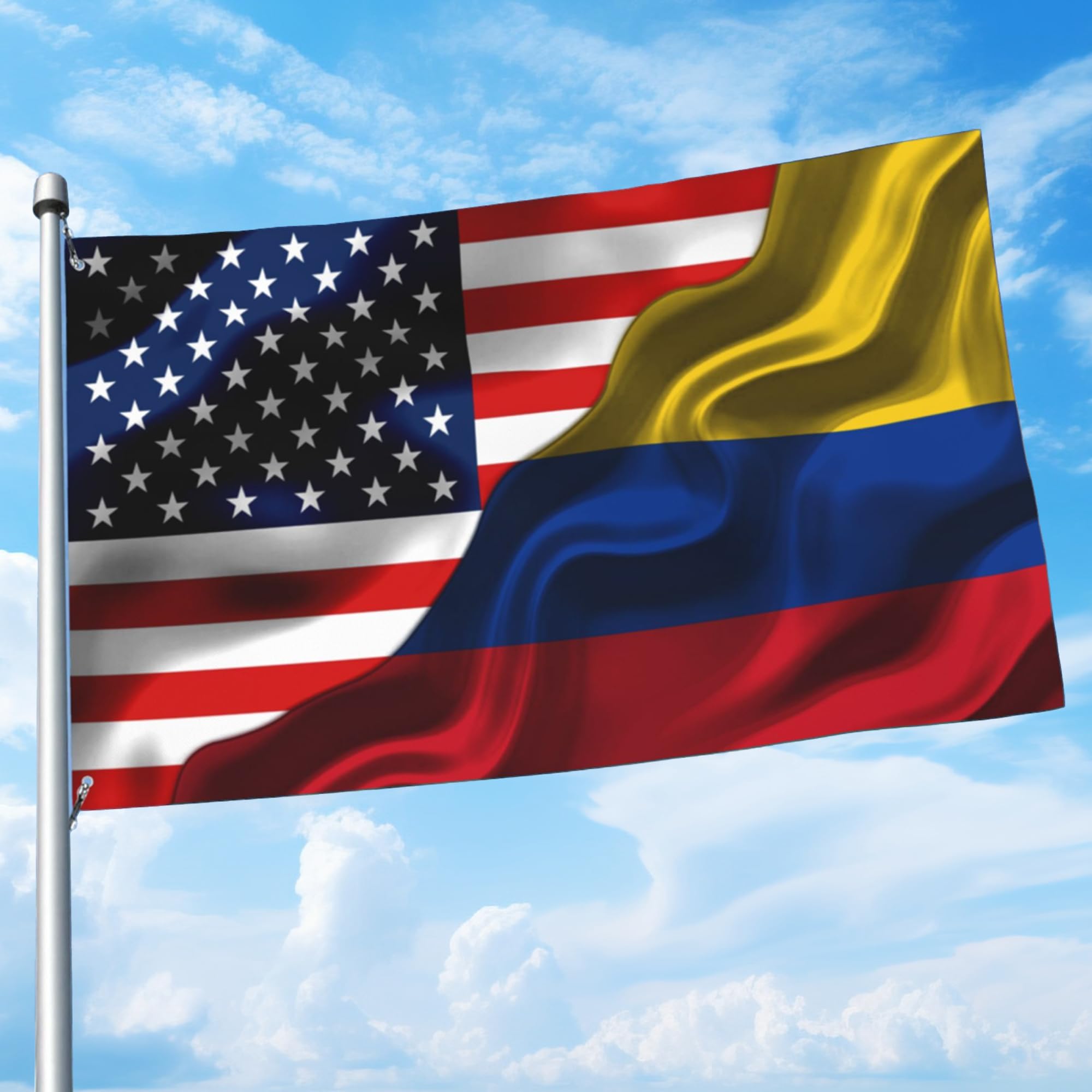 Usa American America Flag And Colombian Colombia Flag 3x5 Ft Double-Sided Printed Indoor/Outdoor Polyester Decoration Banner Brass Grommets 3x5 Foot