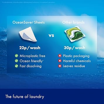 OceanSaver Eco Laundry Detergent Sheets | Bio | Eco-Friendly, Biodegradable & Freshly Scented | Zero-Waste & Removes Tough Stains | Vegan, Plastic & Cruelty-Free | Plant Based Formula (60 Washes)