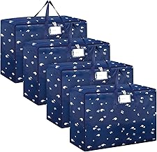 4 Pcs 105L Large Storage Bag, Large Moving Bag with Zips for Moving Storage Clothes Bedding Duvet Quilt Blankets Waterproof Moving Totes Christmas Storage Containers (Dark blue)
