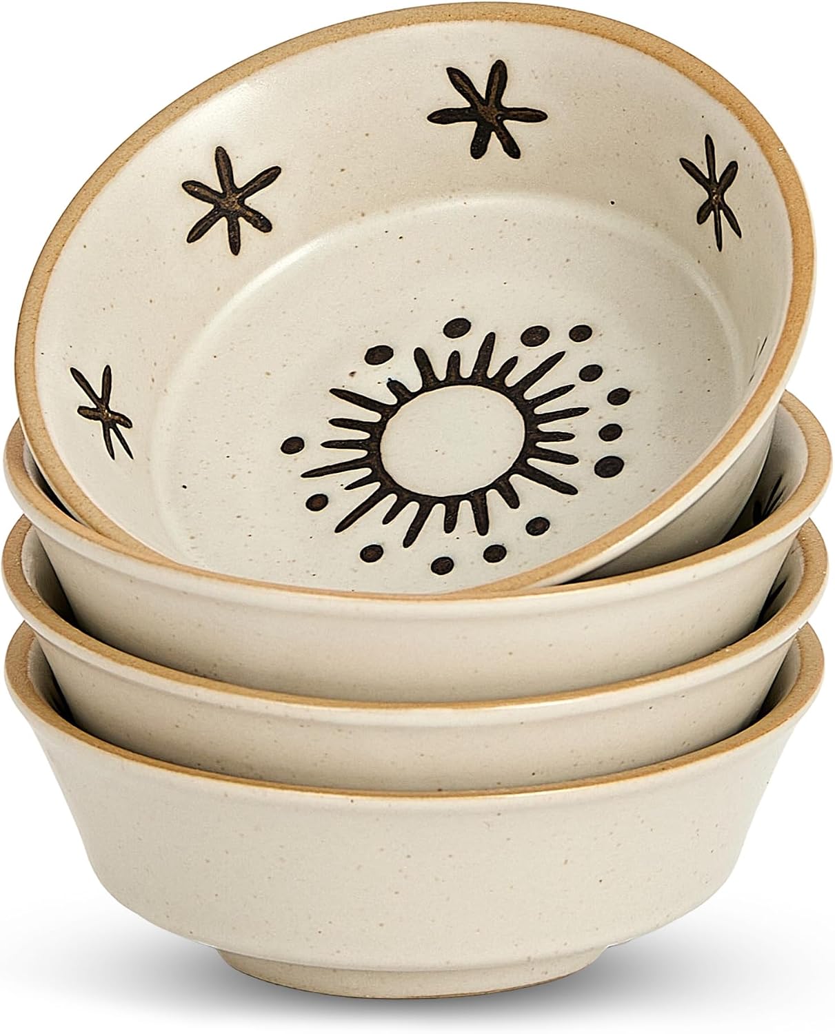 Stoneware Dipping Sauce Side Dishes Set of 4-3.7" Rustic Condiment Bowls - Handcrafted Ceramic Appetizer Plates for Sushi Soy, Charcuterie,Snack, Cheese Boards(Moon)