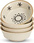 Stoneware Dipping Sauce Side Dishes Set of 4-3.7" Rustic Condiment Bowls - Handcrafted Ceramic Appetizer Plates for Sushi Soy, Charcuterie,Snack, Cheese Boards(Moon)