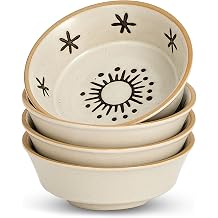 Stoneware Dipping Sauce Side Dishes Set of 4-3.7" Rustic Condiment Bowls - Handcrafted Ceramic Appetizer Plates for Sushi Soy, Charcuterie,Snack, Cheese BoardsSun