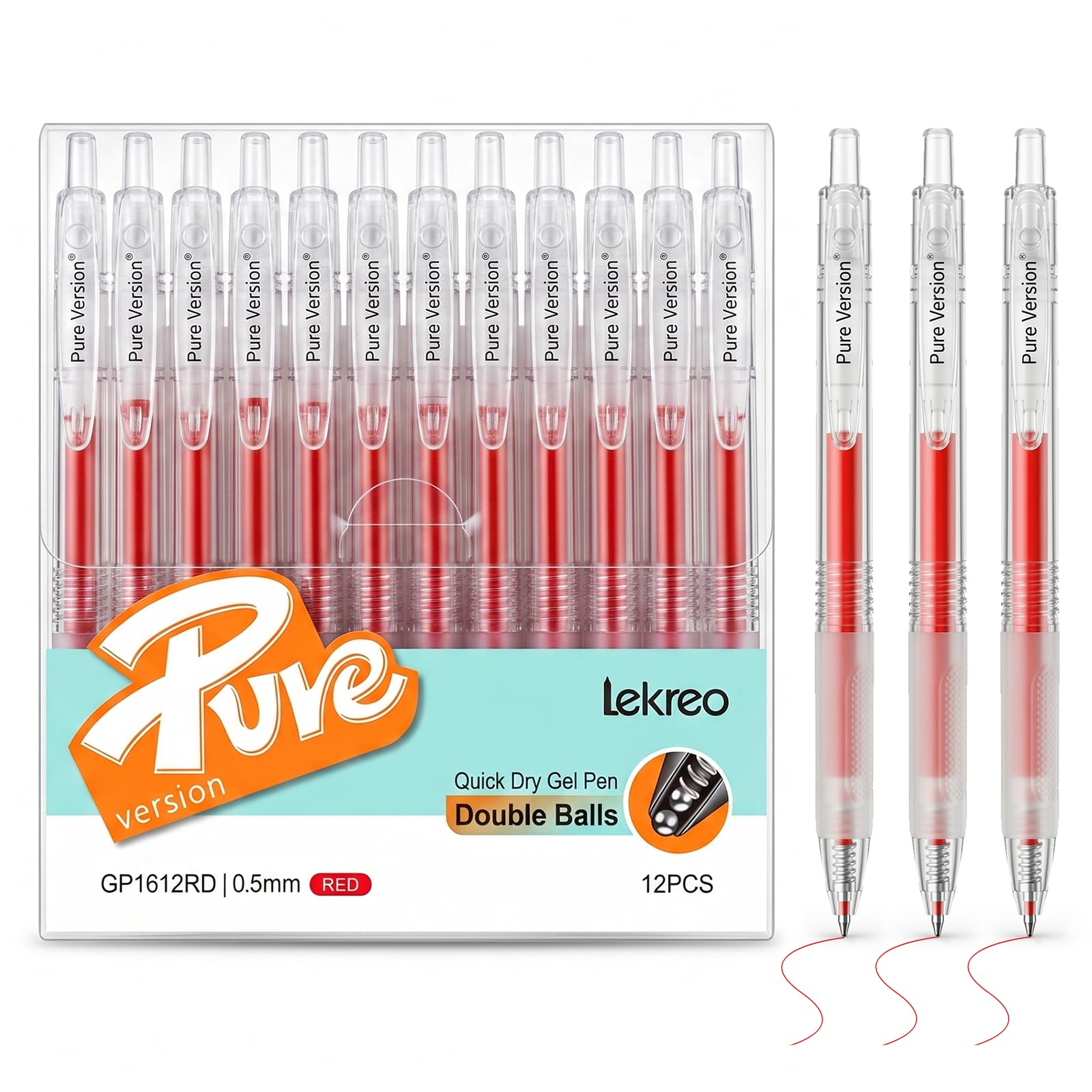 Lekreo Ballpoint Pen, 0.5mm Nib, 12 red neutral pens