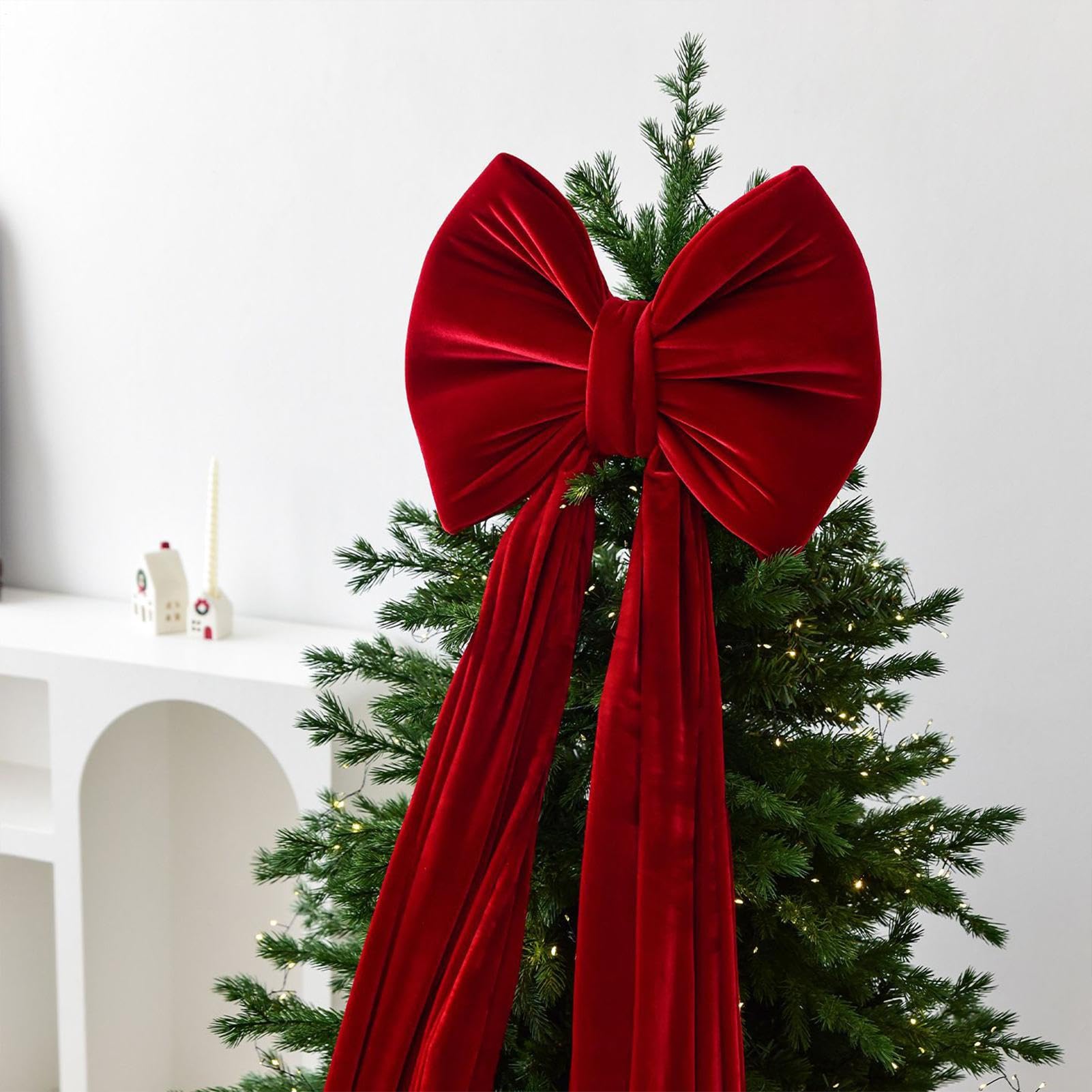 Riesige Schleife Für Weihnachtsbaum Vorgebundene Große Wiederverwendbare | Riesige Weihnachtsschleife Für Baum Für Außenbereich Innenbereich Vorderseite Treppe Hintergrund Zuhause Feiertag He