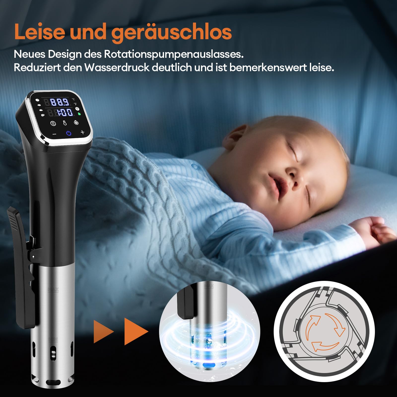 1100W Smart Sous-Vide-Garer mit WLAN-App, Umwälzthermostat ±0,1°C, 4D-Heizsystem, Temperaturbereich 25–95°C, Edelstahl-Schongarer für die heimische Küche