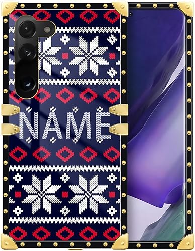 DAIZAG Funda de teléfono azul con diseño de copos de nieve de Navidad, diseño cuadrado dorado para funda de regalo, compatible con Samsung Galaxy