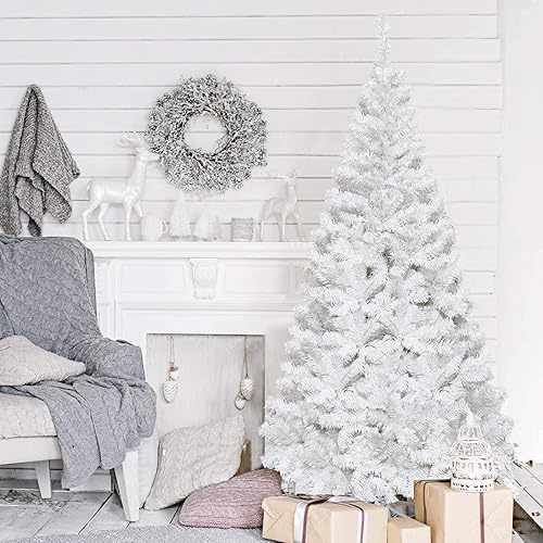 Goplus - Árbol de Navidad blanco con patas de metal sólido, perfecto para decoración de interiores y exteriores