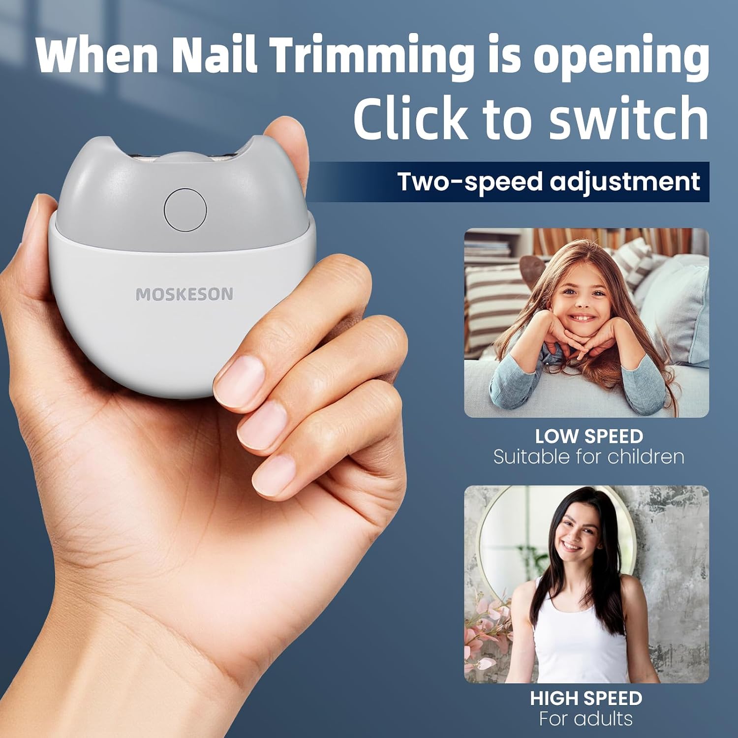 Electric Nail Clipper: Automatic Fingernail Trimmer with Clip Storage and LED Light, USB Rechargeable & 2 Speed Gears Automatic Safety Nails Cutter for Baby Kids Adult Seniors(White)