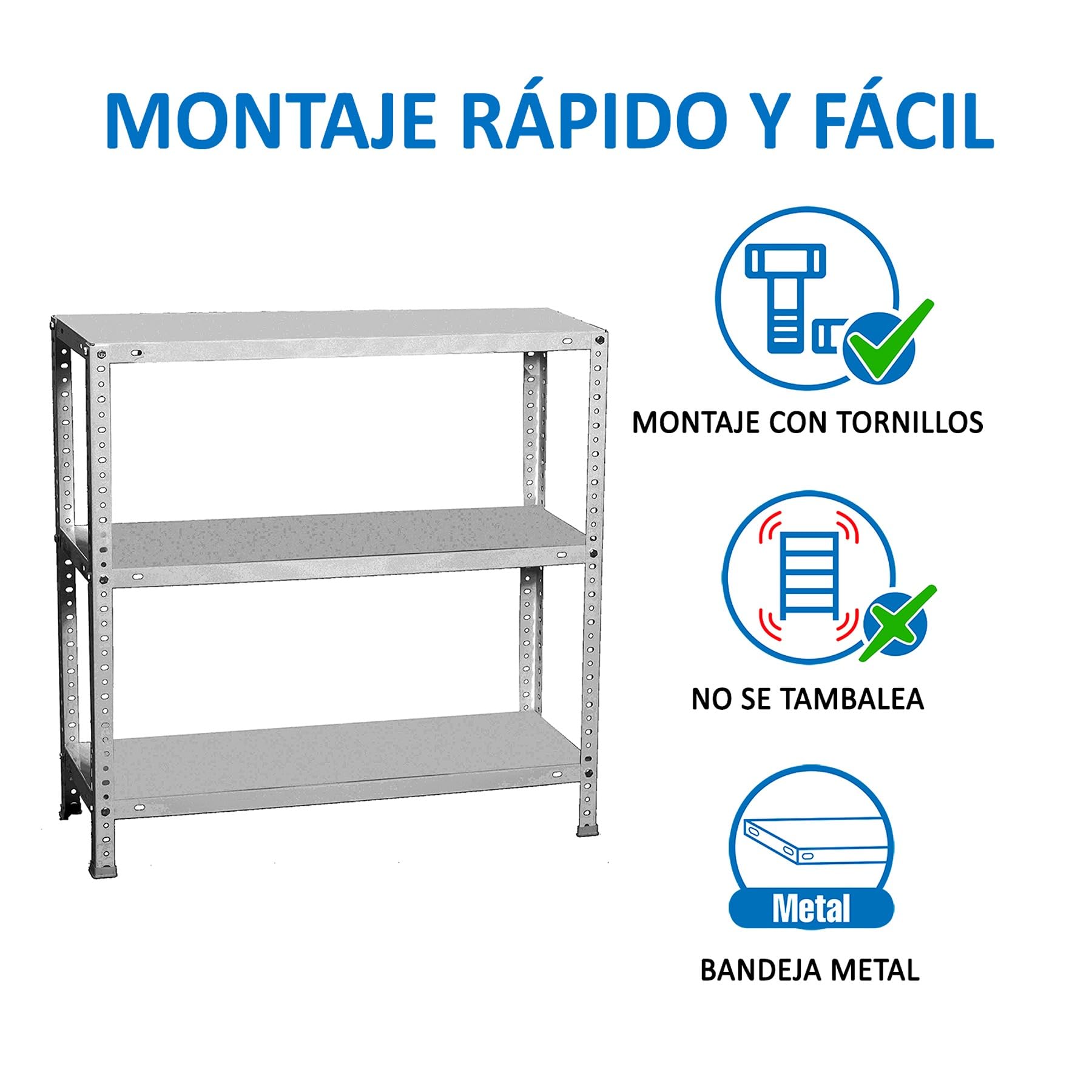 Simon Rack Estanteria Metalica 900x900x300 mm, 3 Alturas, Bandeja Metal, 75 kg de Punto Flexión, Estanteria Almacenaje, Galvanizado - Advantage — view 6