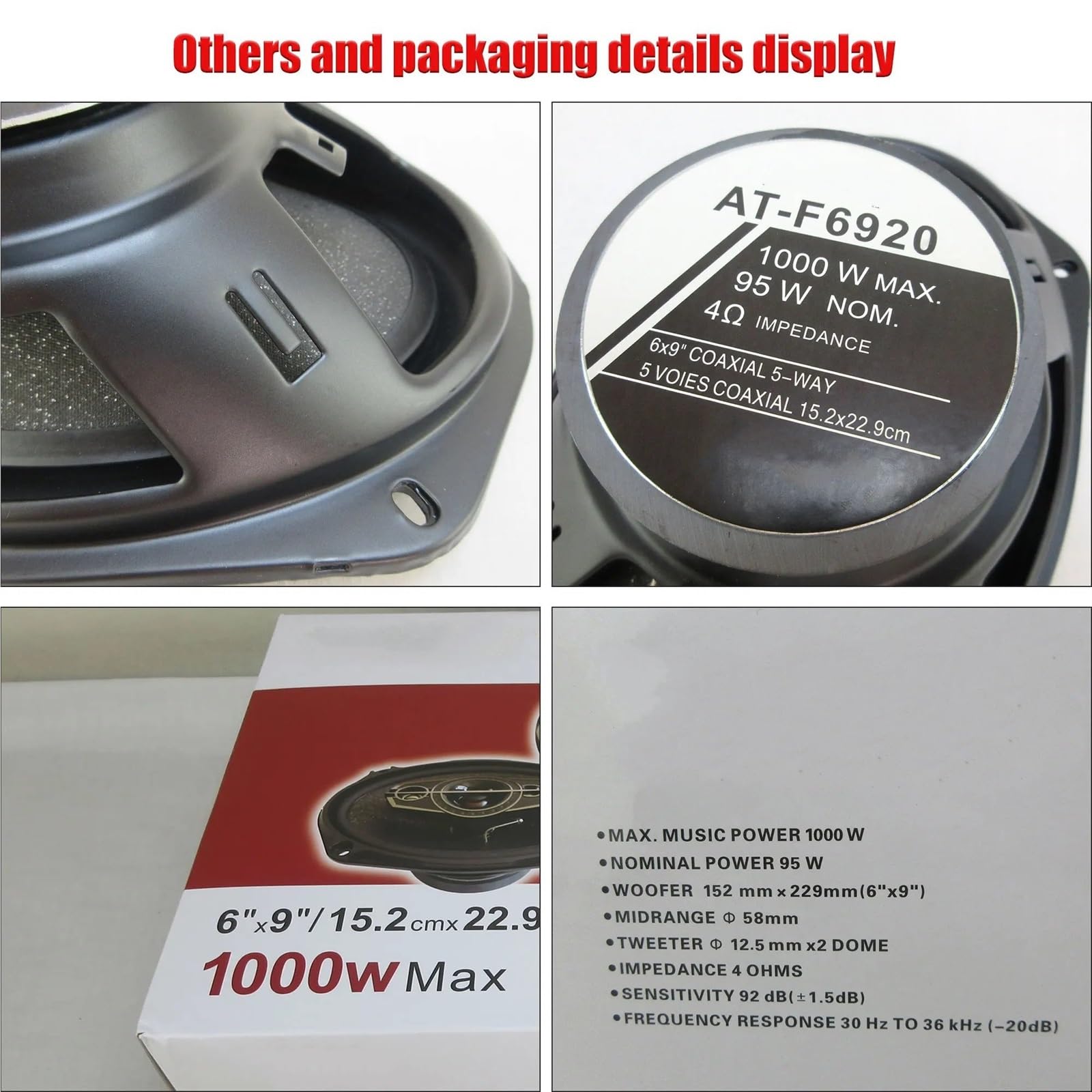 Głośnik Głośnik Wysokotonowy 6X9 cali 1000 W 5-drożny głośnik współosiowy HiFi z osłoną przeciwpyłową i kablem audio Drzwi samochodowe Auto Audio Muzyka Stereo