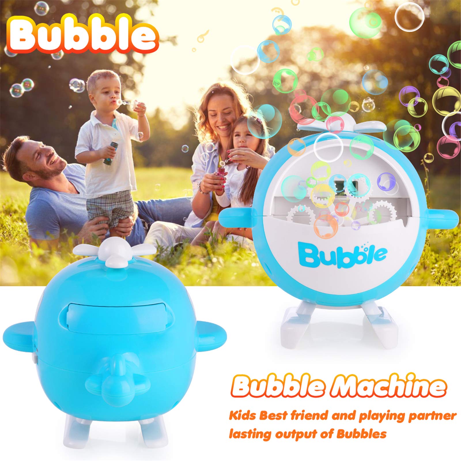 Automatic Bubble Maker Machine, Bubble Machine USB Rechargeable Helicopter Electric Bubble Blower, 3000 Bubbles Per Minute, Bubble Maker Toys Gift for Kids Toddles Outdoor Indoor (Blue)