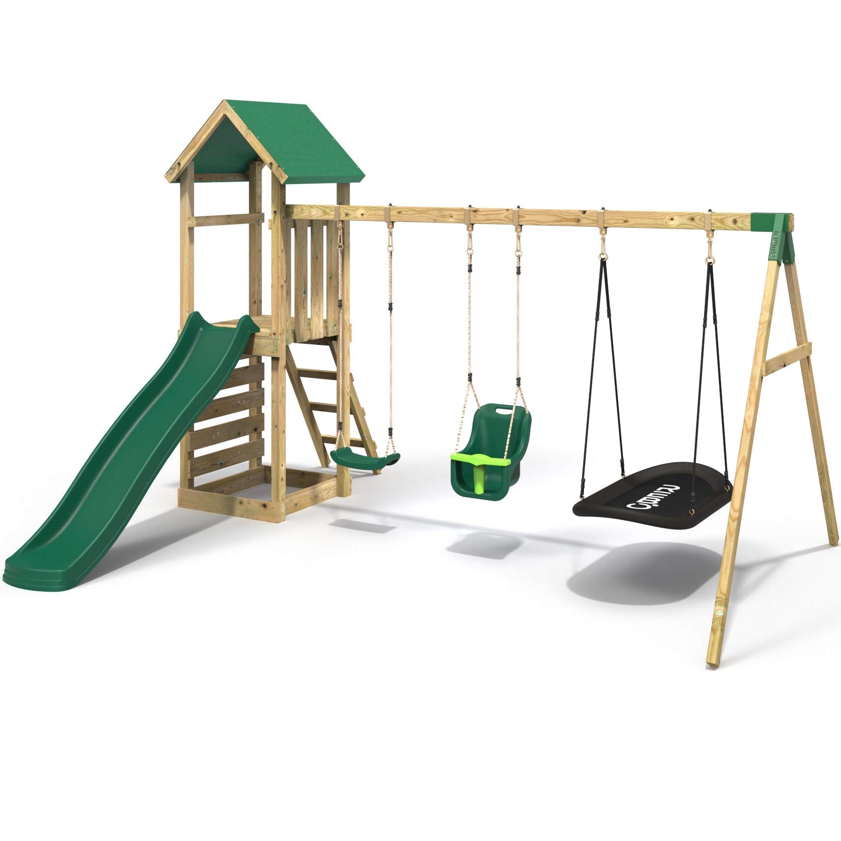 Rebo Brown Rebo® Children's Adventure Playset Wooden Climbing Frame, Swing Set And Slide - Snowdon | Outdoortoys | Sturdy Wooden Construction, Pressure Treated Timber