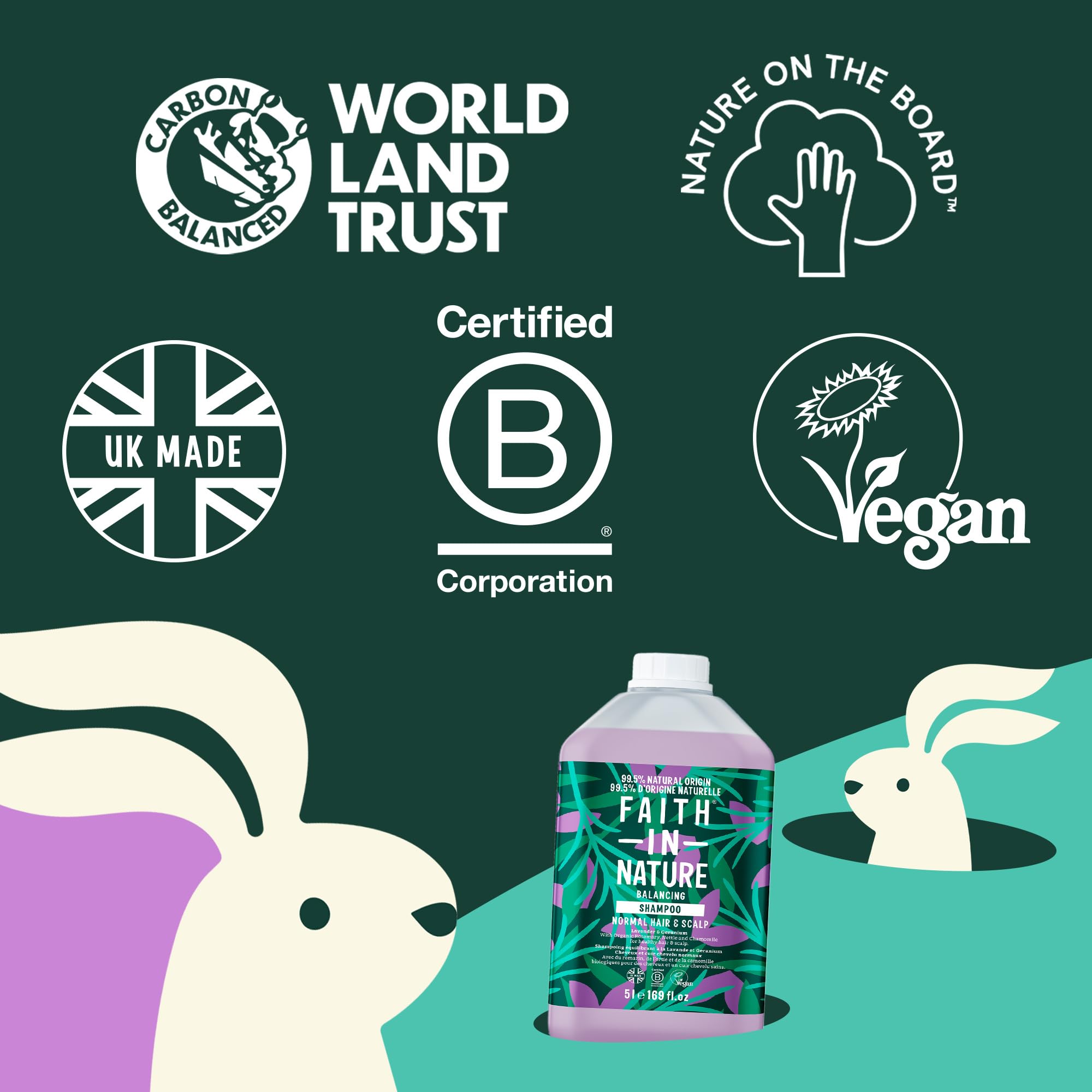 Faith In Nature Natürliches Lavendel- & Geranium-Shampoo, ausgleichend für normales Haar und Kopfhaut, vegan & tierversuchsfrei, ohne SLS, Silikone oder Parabene, 5-Liter-Nachfüllpack