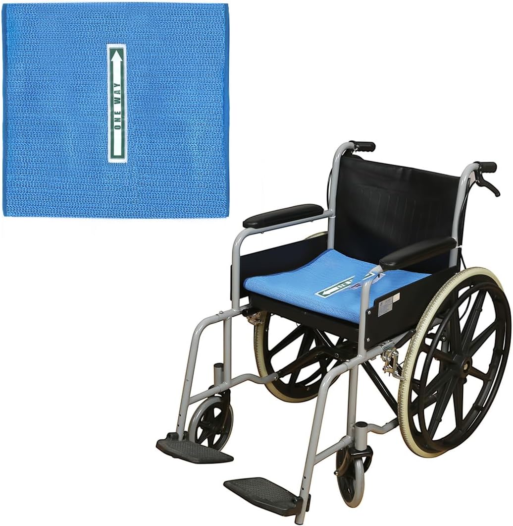 One Way Transfer Support Seat Cushion - Non-Slip Fall Prevention Pad for Elderly/Disabled Use on Wheelchairs, Chairs, Beds, and More - 17"x17" (Sky Blue, One Size Without Handle)