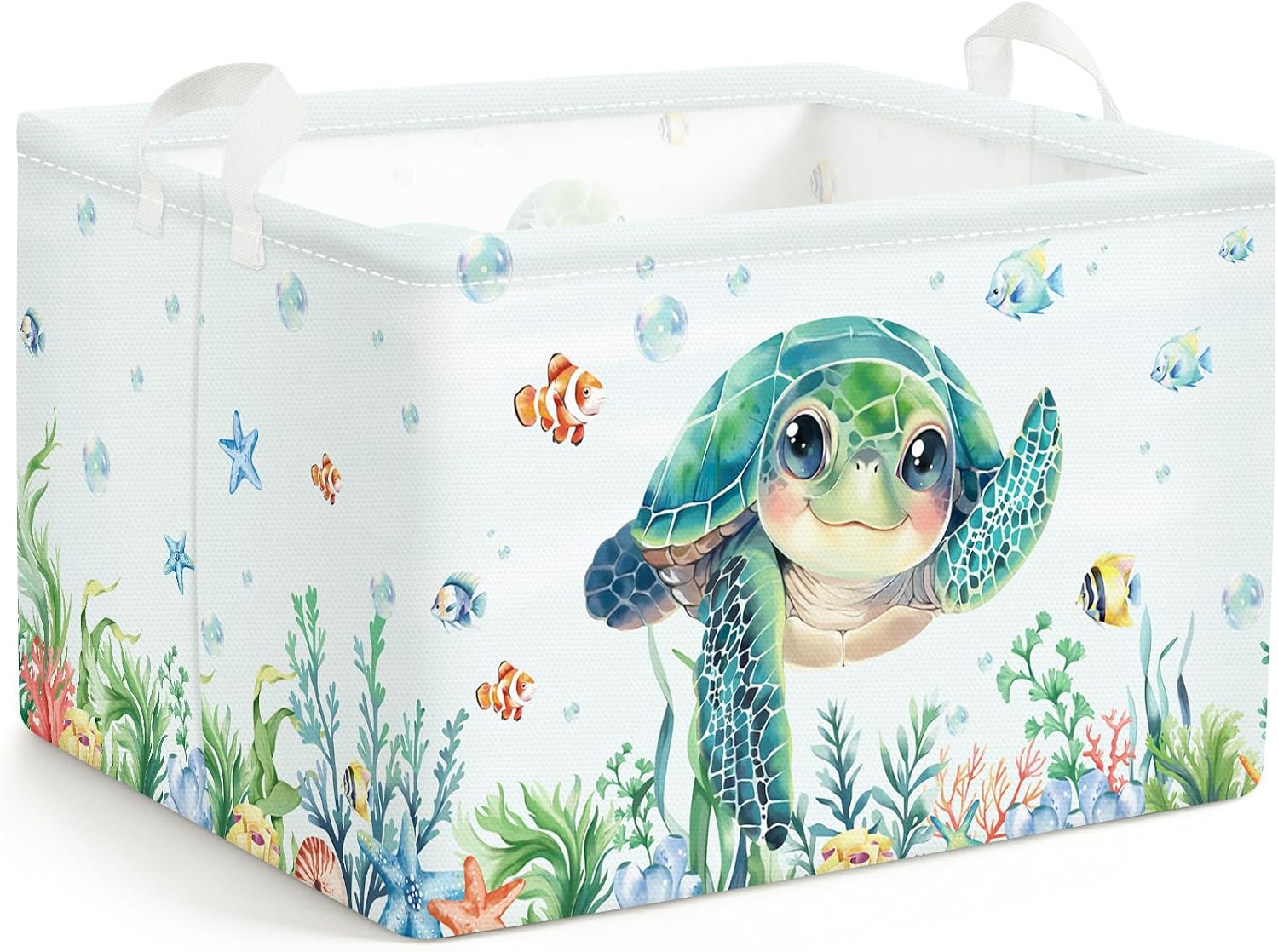 Clastyle Kid Storage Basket Sea Turtle Foldable Toy Organizer Bin, 21L