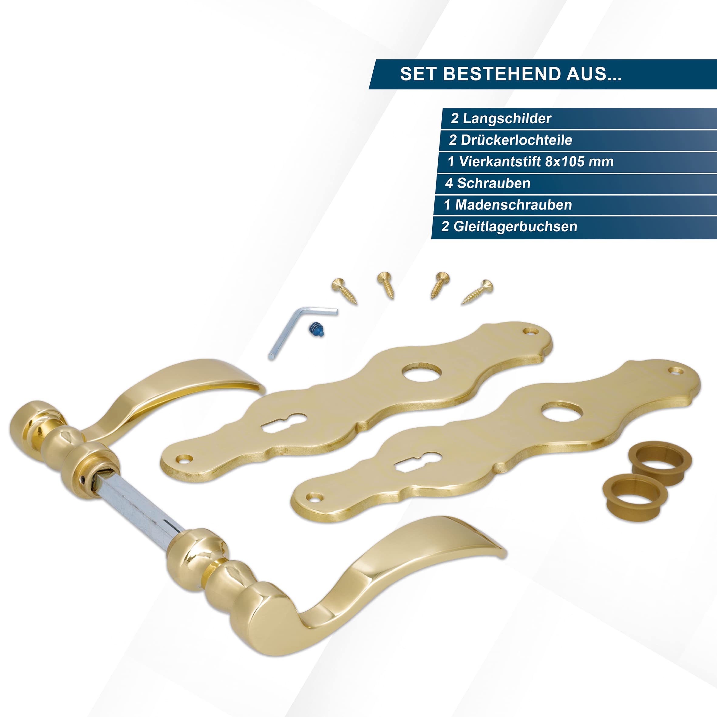 Türbeschlag 4er Set, Messing poliert für 3 x Zimmertüren und 1 x Bad/WC Türe, Türklinke Türgriff Türbeschlag