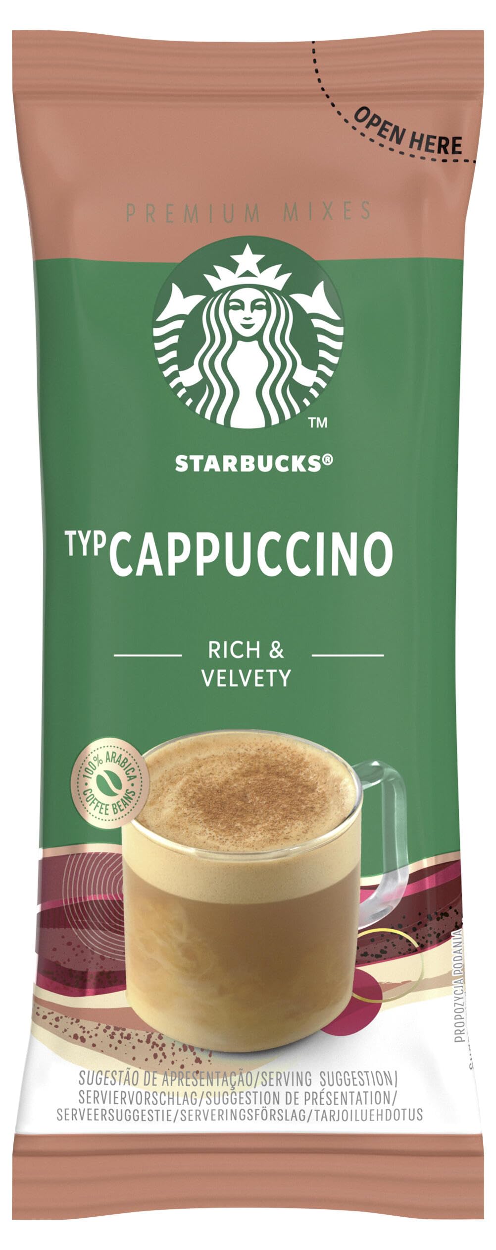STARBUCKS Typ Cappuccino Premium Kaffee Sticks, Getränkepulver mit löslichem Kaffee, mit reichen und samtigen Noten, 1er Pack (40 x 18 g Einzelportionen)