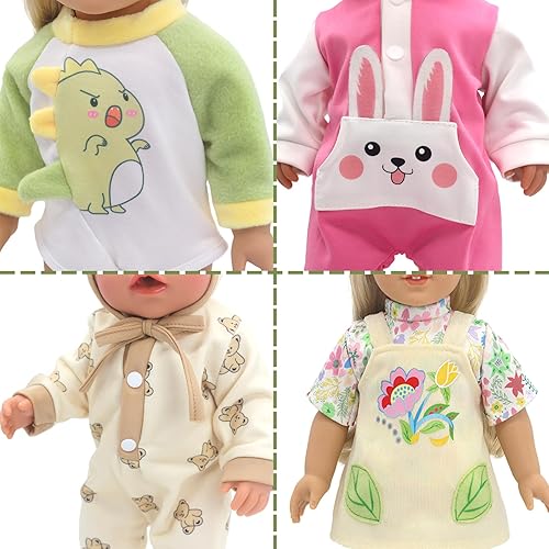 Miniatura 18 de SOTOGO 5 juegos de ropa de muñeca de bebé, trajes con sombreros para muñecas recién nacidas de 14 a 17 pulgadas, ropa de muñecas americanas de 18