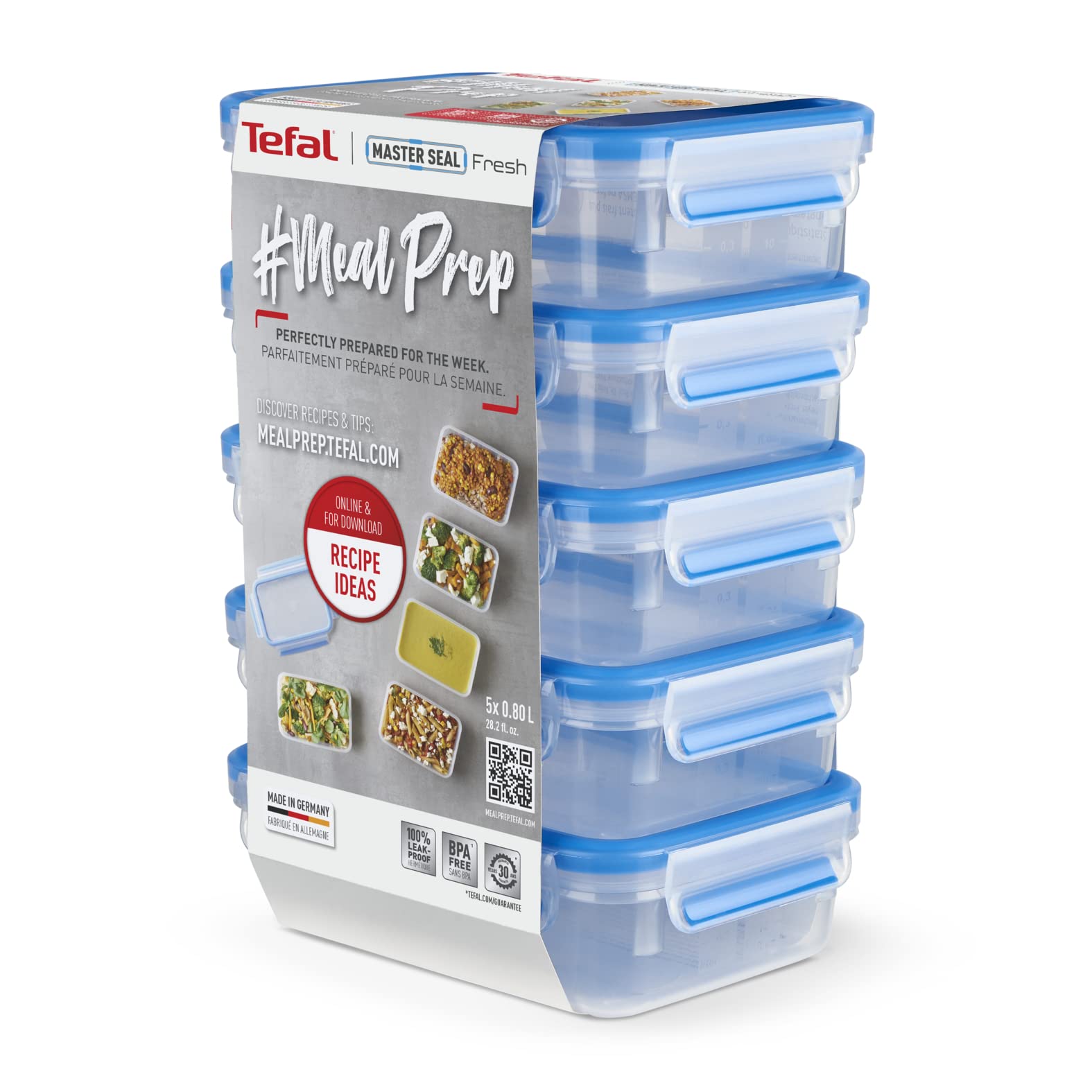 Lot 5 Boîtes Alimentaires Tefal Masterseal 0,8L - Sans BPA, Hermétiques