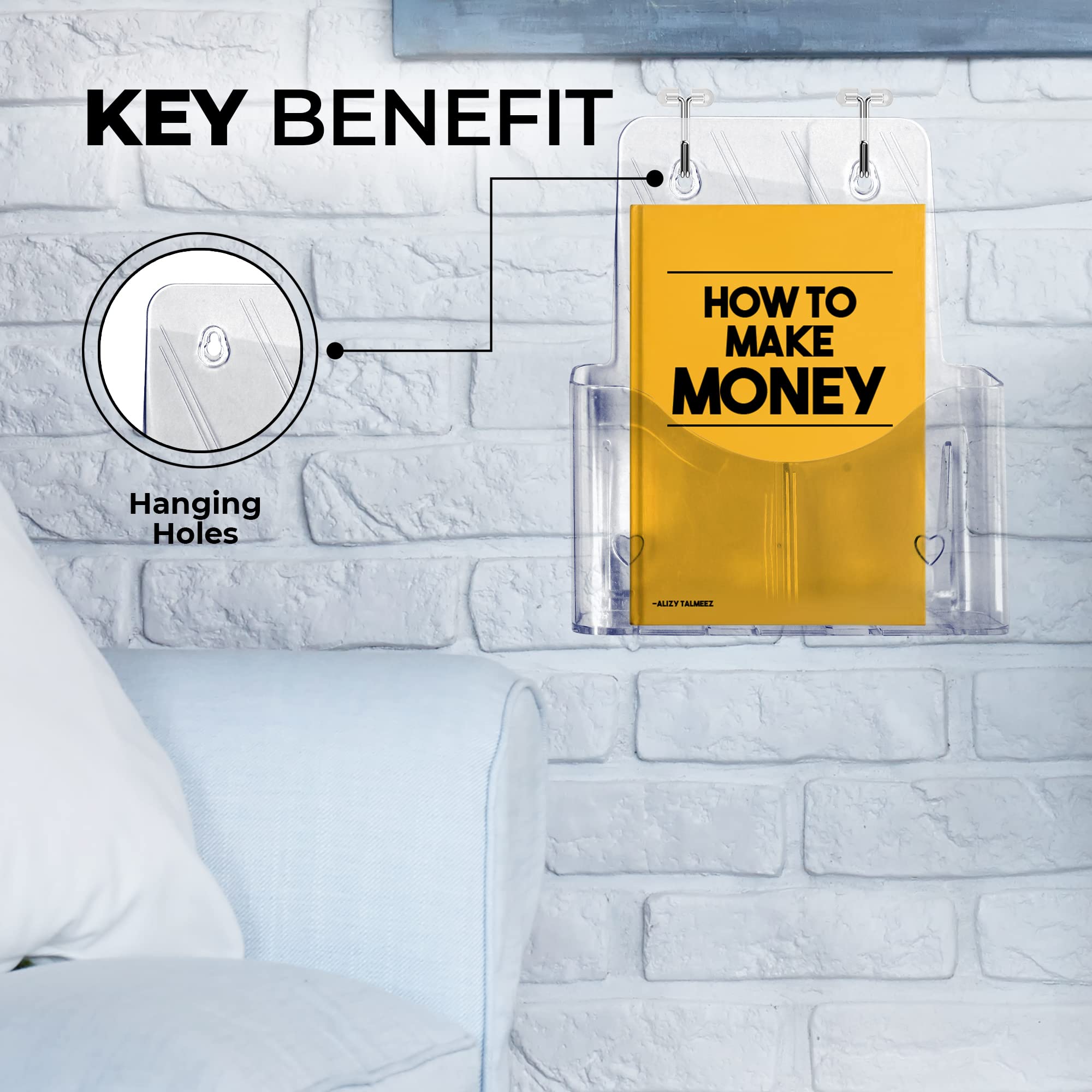 PPRSTAND Brochure Holder Pack of 2 - Crystal Clear Acrylic 8.5x11 inches, Flyer Holder for Desk or Wall Mount - Removable Divider to Organize Flyers, Booklets & Letterheads, Business card holders (8.5 x 11 inch)