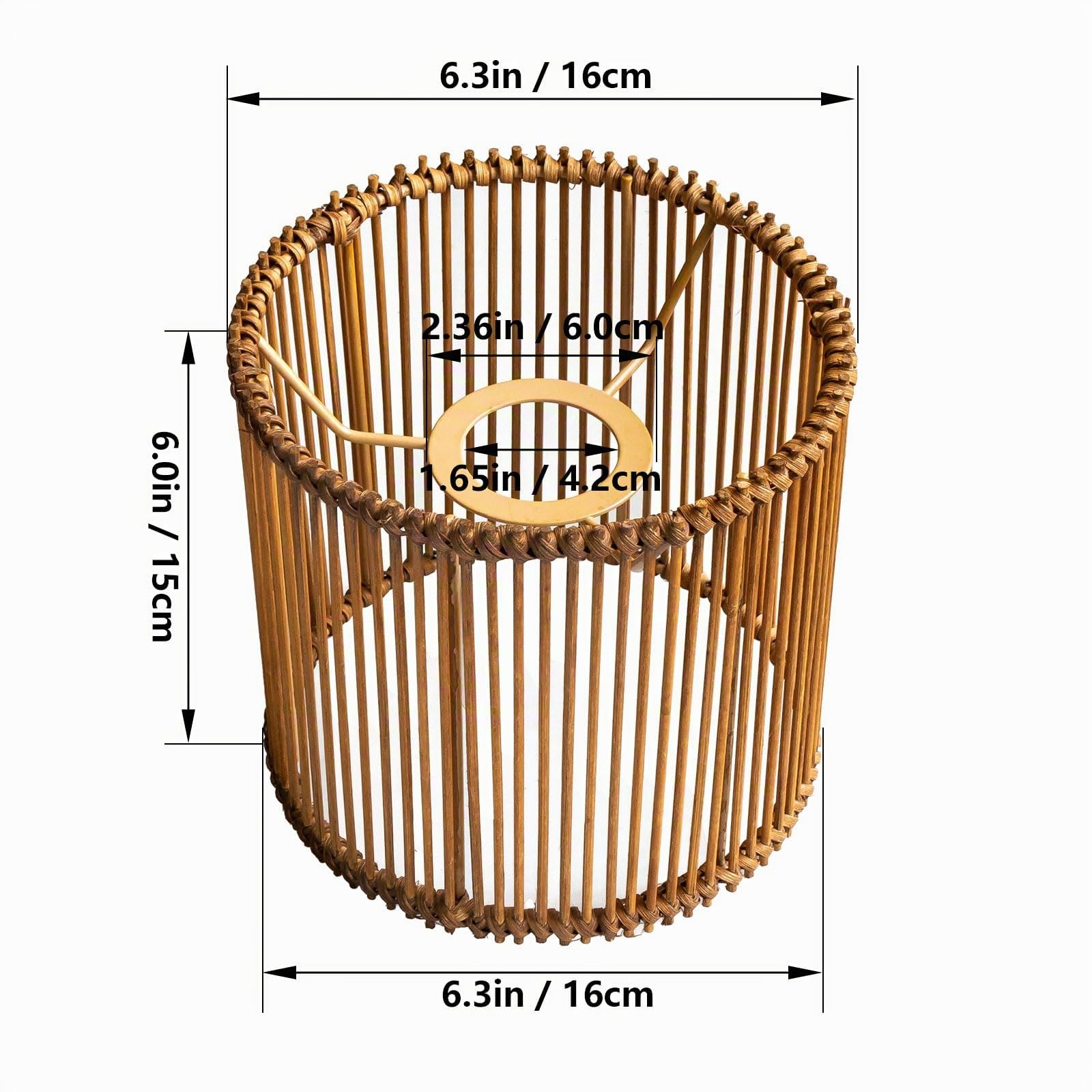 Pantalla redonda de ratán bohemia, para lámpara de mesa, lámpara colgante y de pie, todos los interiores, diámetro de 16 cm (1, bambú marrón)