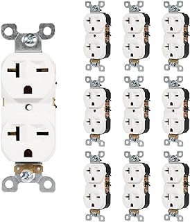 Nema 6-20 Duplex Receptacle, 20 Amp 250 Volt Outlet, Industrial Grade Wall Receptacle, 2-Pole, 3-Wire, 6-15R Outlet 6-20R Receptacle, White, 10 Pack