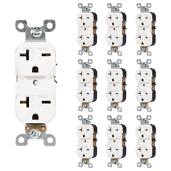 Nema 6-20 Duplex Receptacle, 20 Amp 250 Volt Outlet, White, 10 Pack | 2-Pole, 3-Wire, 6-15R Outlet and 6-20R Receptacle, Industrial Grade