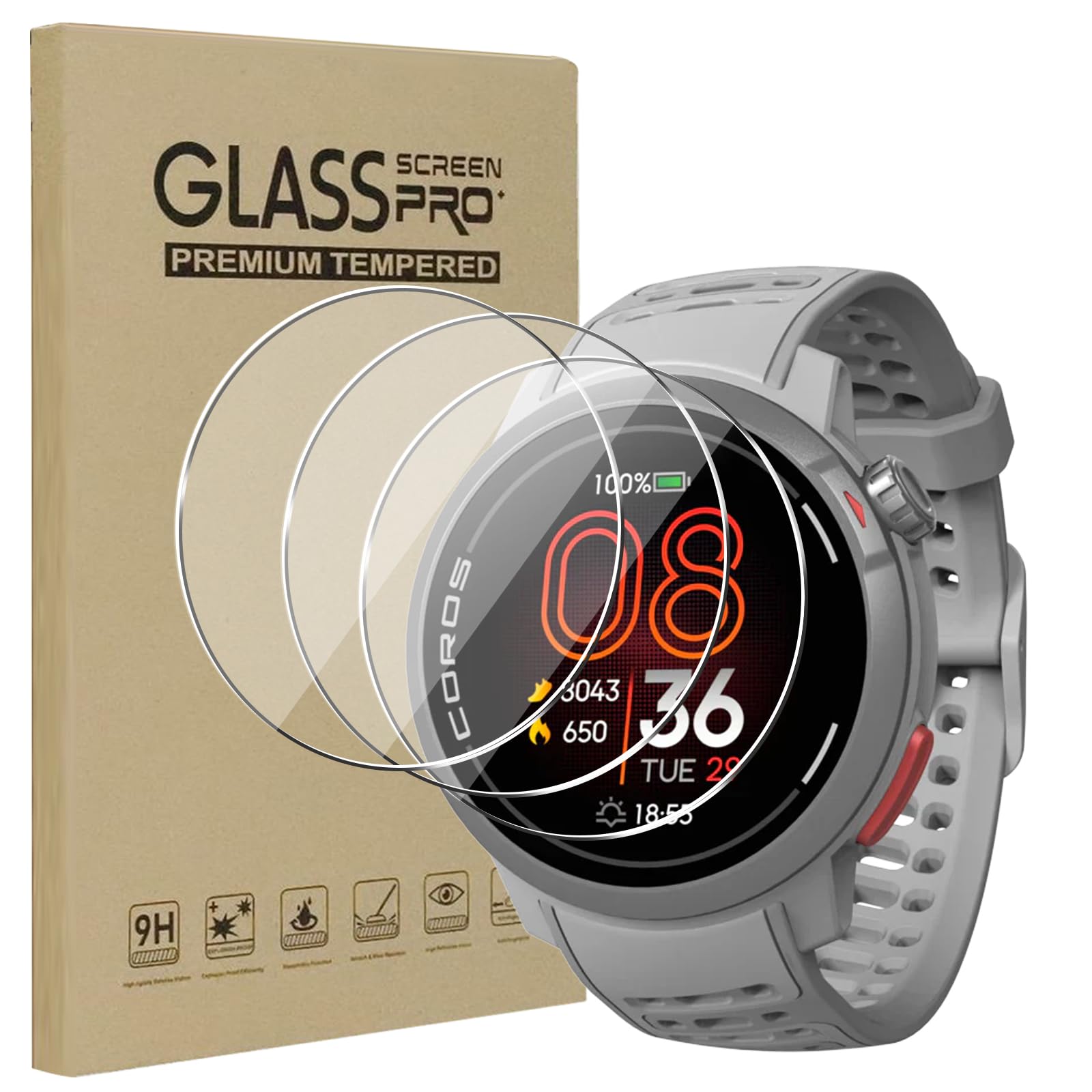 Screen Protector for COROS PACE Pro, 3 Pack 9H Hardness HD Clear Anti-Scratch Tempered Glass Ultra-Thin 2.5D Round Edge [Anti-Fingerprint ] [Bubble-Free] Protective Film for COROS PACE Pro