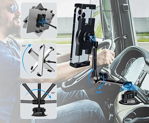 Miniatura 4 de Soporte para tablet de coche/camión para parabrisas de salpicadero, soporte de iPad de succión resistente con brazo de metal para tabletas