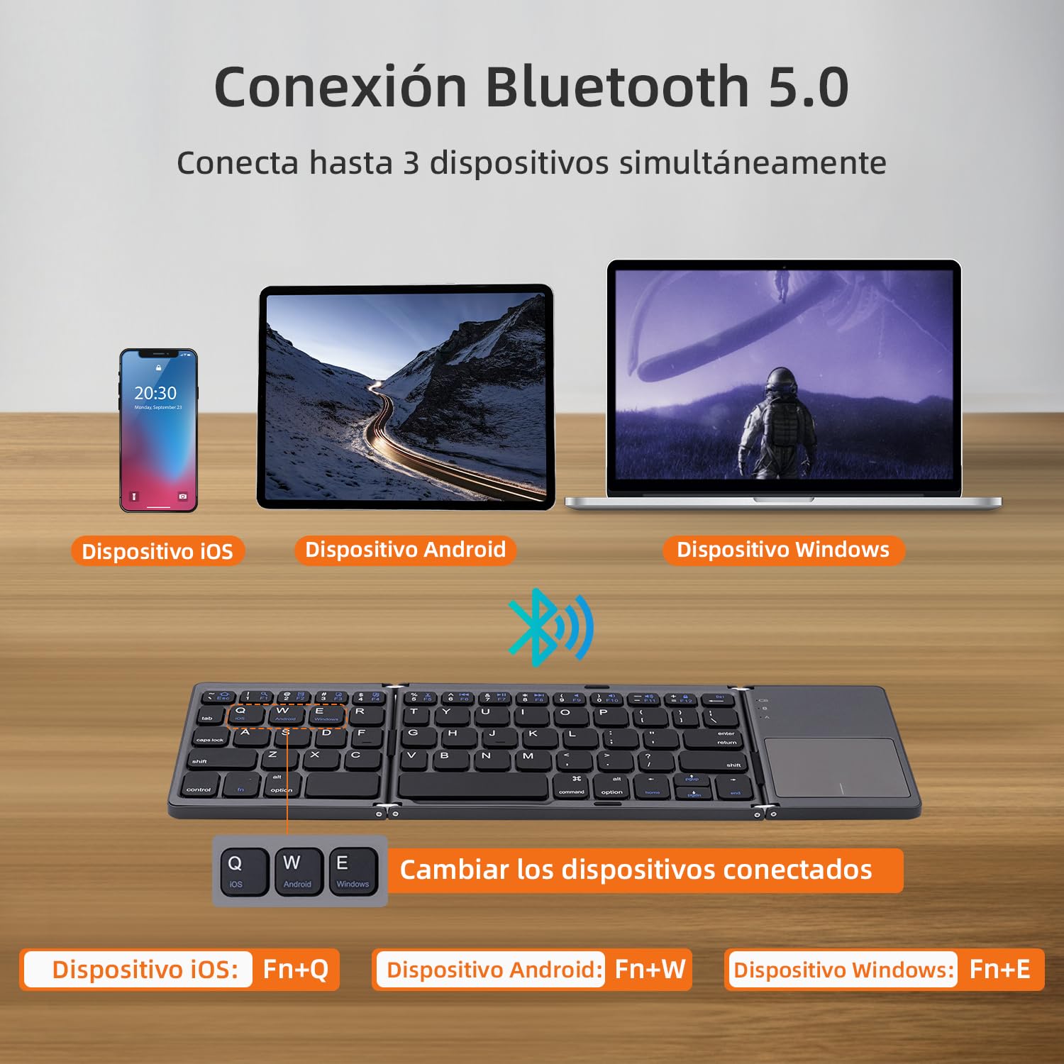 Mcbazel Teclado Bluetooth Plegable,Teclado Inalámbrico Portátil Ultra Delgado con Teclado Numérico, Compatible con Mac, iOS, Android, Windows