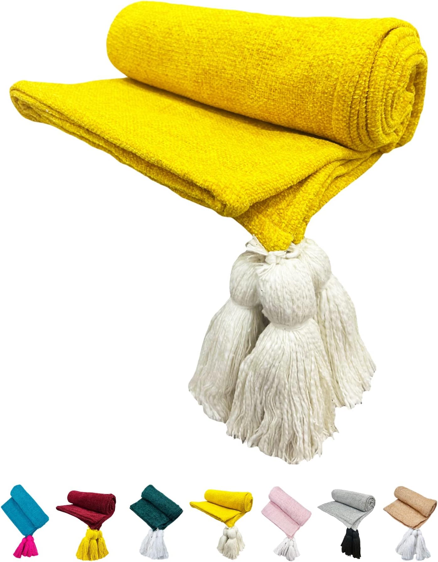 Fashion Throw Chenille Sofa Throw, Throws For Sofa And Couch, Sofa Throws For 3 Seater (Size : 70X55 Inch) (Yellow White)