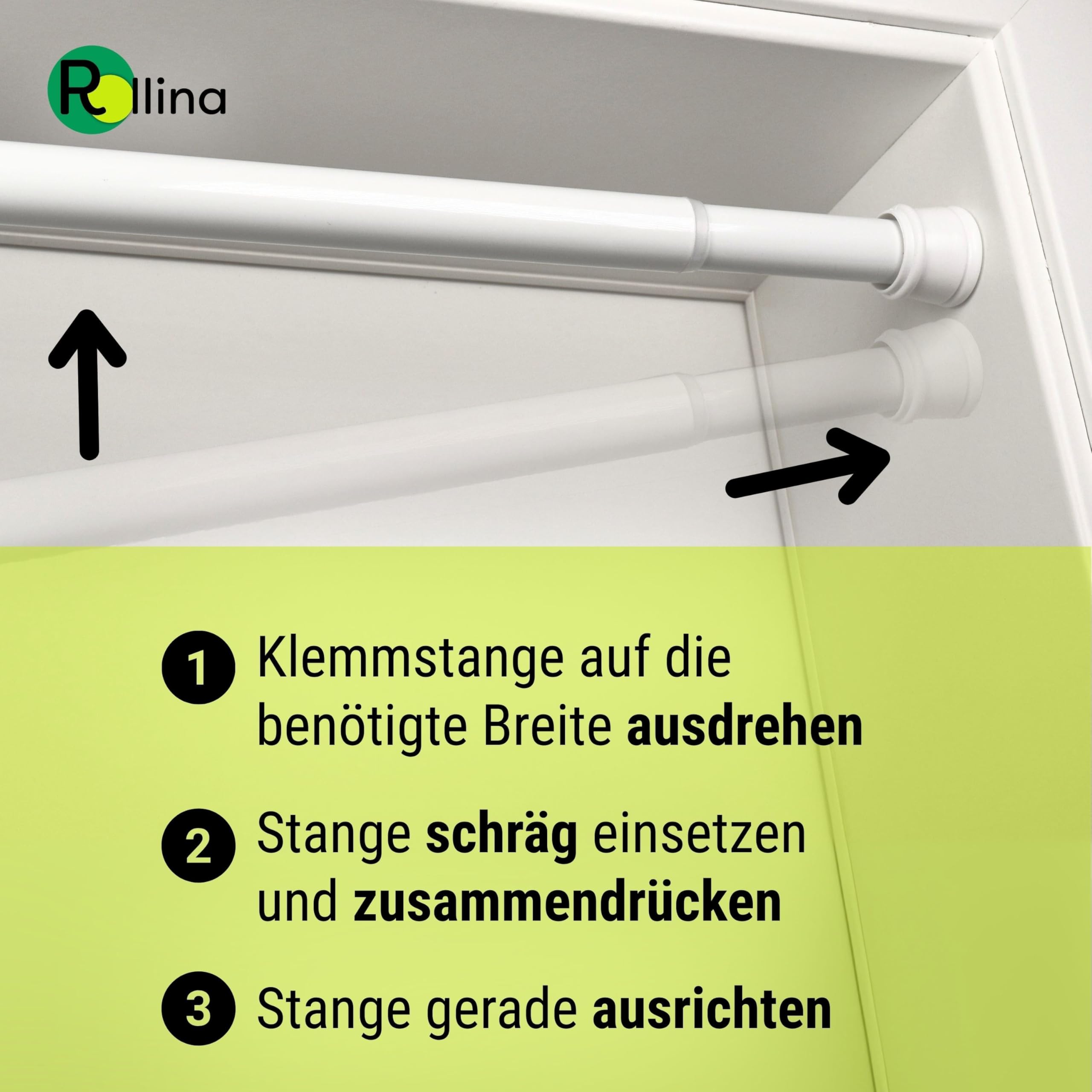 Rollina Duschstange ohne Bohren | Vorhangstange Klemmen rostfrei, 80-130cm | Teleskop Klemmstange für Gardinen | Stabile Duschvorhangstange | Vielseitiger Gardinenstangenhalter | Für Bad & Dusche