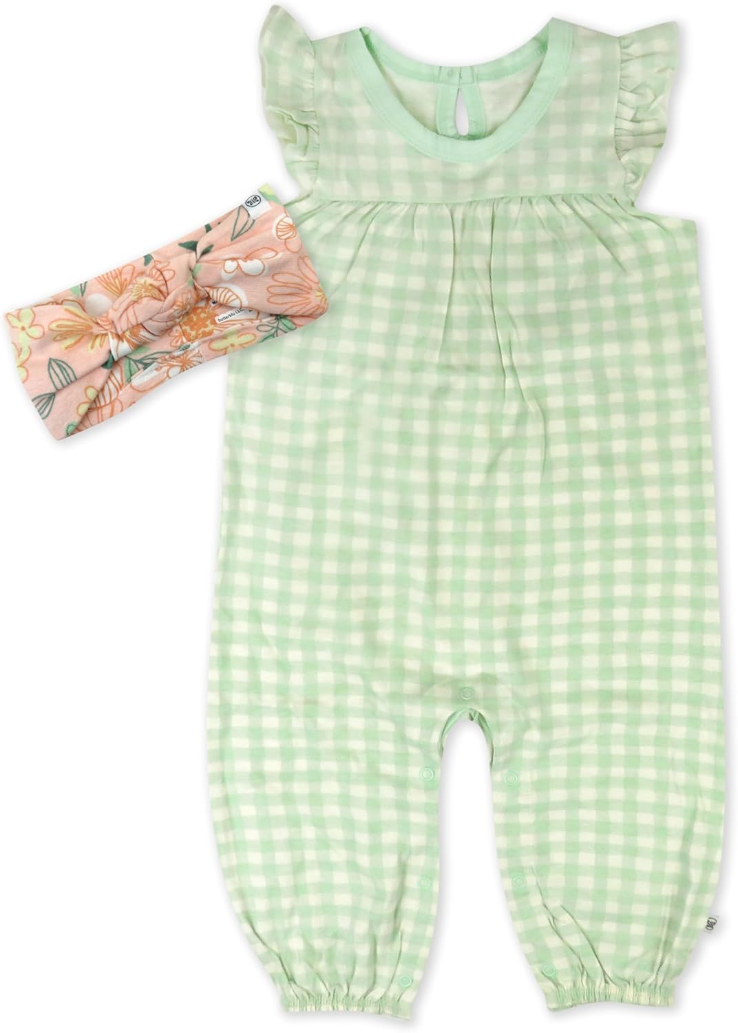 HonestBaby baby-girls 2-piece Outfit Romper & Headband Set for Infant, Baby and Toddler Girls