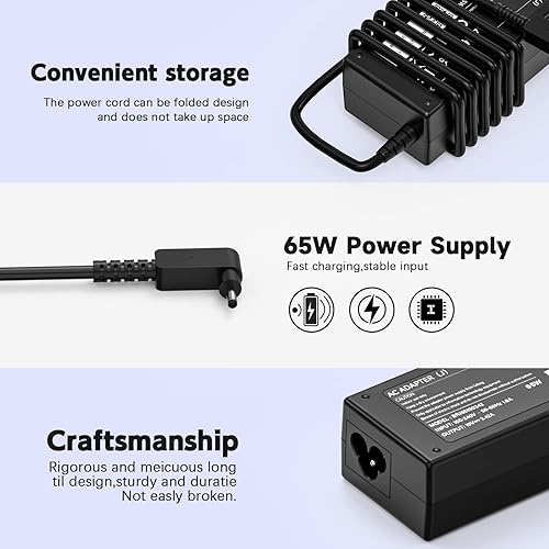 Miniatura 5 de Cargador para portátil de 65 W compatible con Acer ChromeBook 11 13 14 15 R11 N15Q8 N15Q9 N15Q10 CB3 CB5 C720 C720P C731 C738T C740 C810 C730E