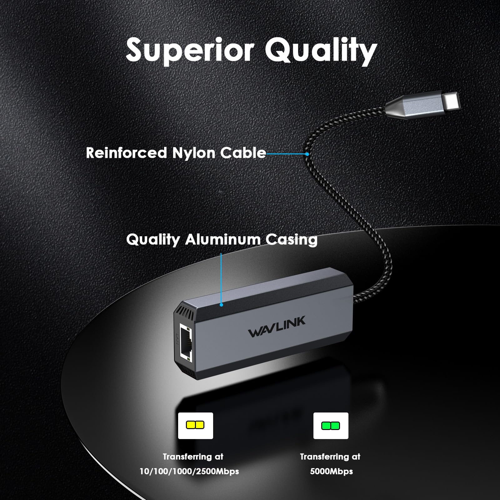 WAVLINK Adaptador Ethernet USB C de 5 Gbps con suministro de energía de 95 W, 5G/2.5G/1G/100M/10M, compatible con Thunderbolt 5/4/3 y USB 4, aluminio, para MacBook Pro/Air M4/M3/M2/M1, iPad Pro