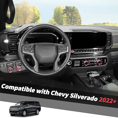 Miniatura 2 de Jimen Cubierta para perilla Silverado 2022+, 5 piezas de botón de volumen de audio de consola central, control de clima CA, perilla de faro, ajuste